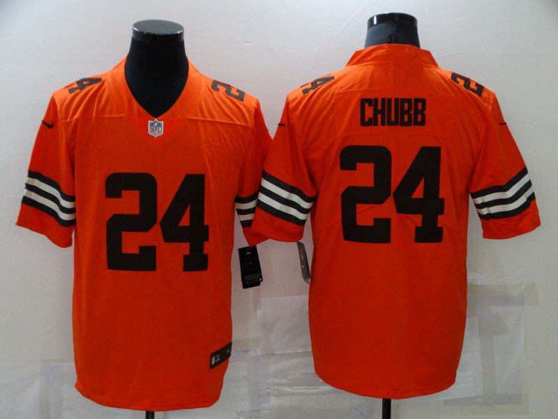 Custom Men Cleveland Browns 24 Chubb Orange Nike Vapor Untouchable Limited 2021 NFL Jersey